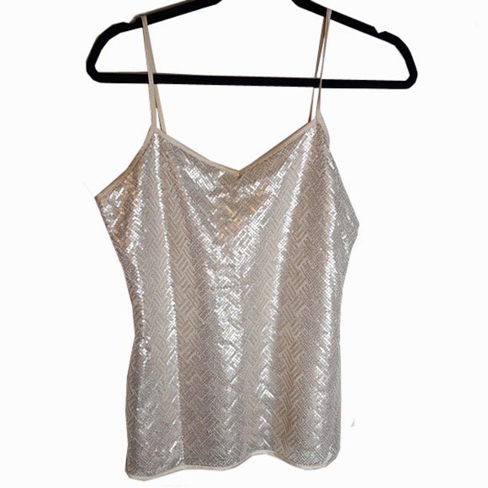 tan gray sequin strap tank top